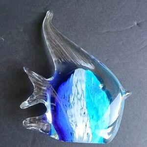 VINTAGE MURANO STYLE 5.5" ITALIAN ART GLASS FISH SCULPTURES WHITE BLUE